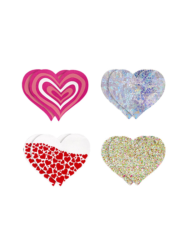 4 Heart Bundle Nipple Cover Pasties – Charming, Self-Adhesive & Festival-Ready - Outdoll